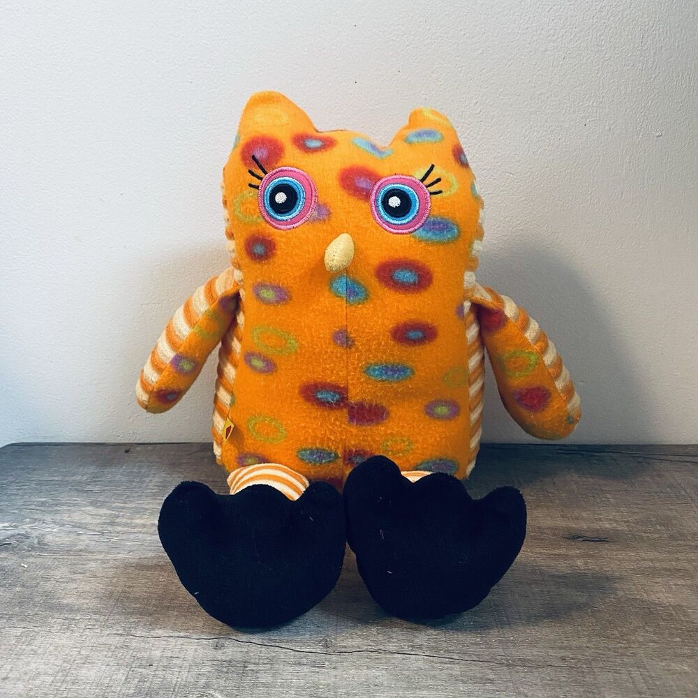 Build A Bear 16" Fleece Plush Orange Owl Stripes Polka Dots Multi Color Circles